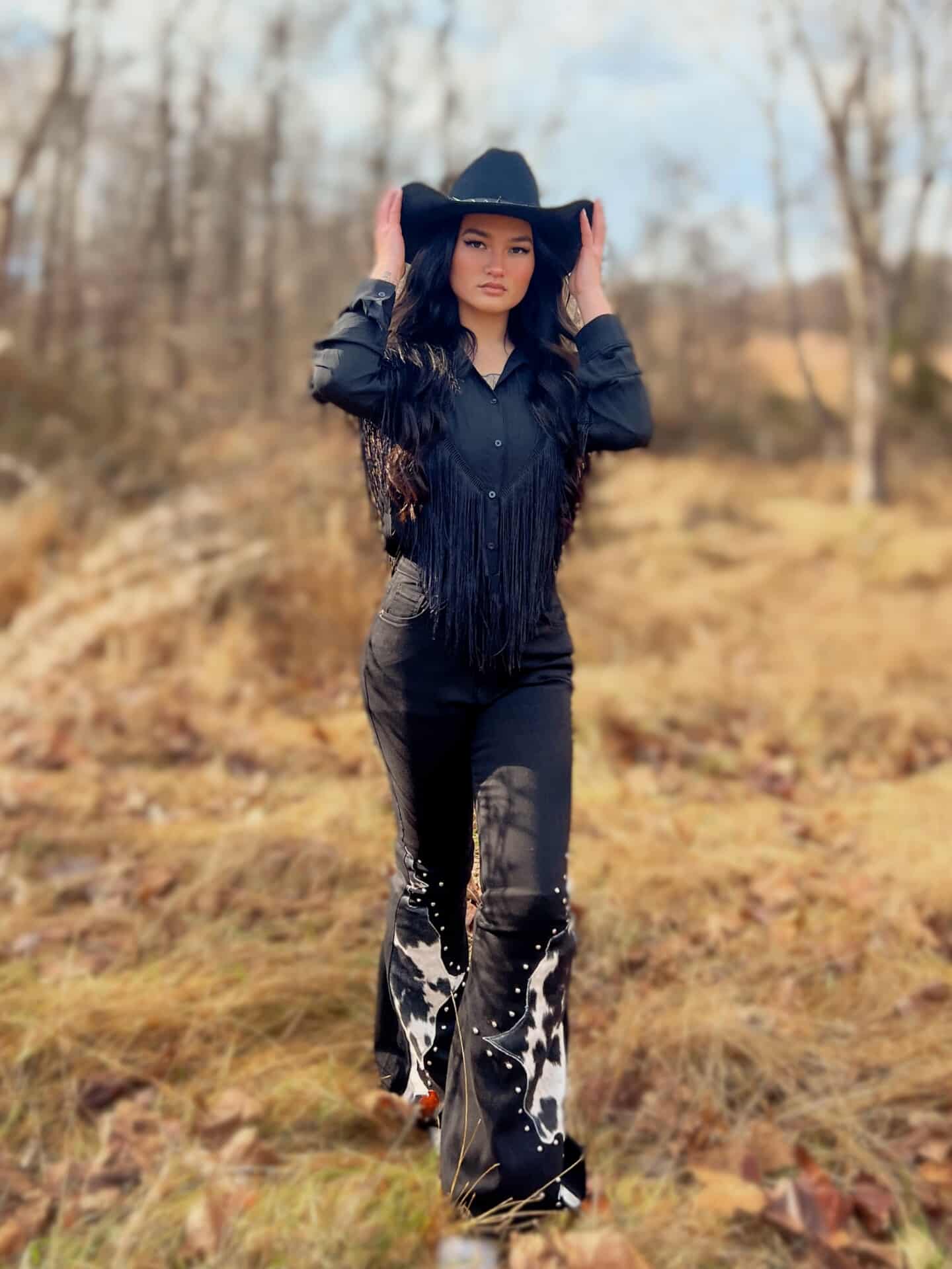 GJG Denim Wild West Studded Cowhide Bell Bottoms