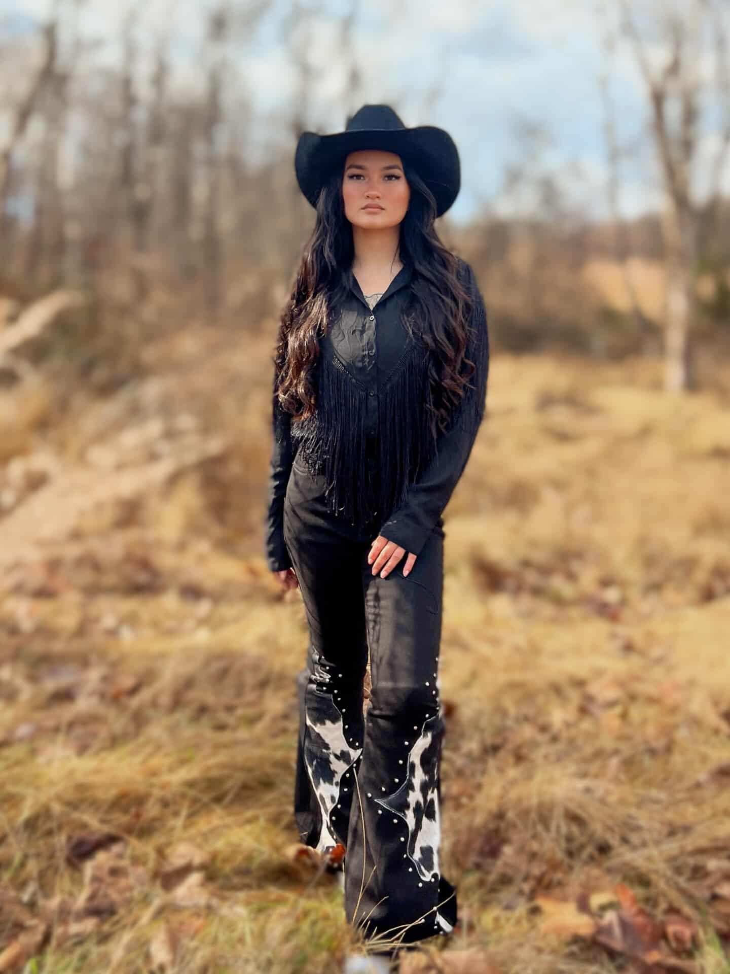 GJG Denim Wild West Studded Cowhide Bell Bottoms