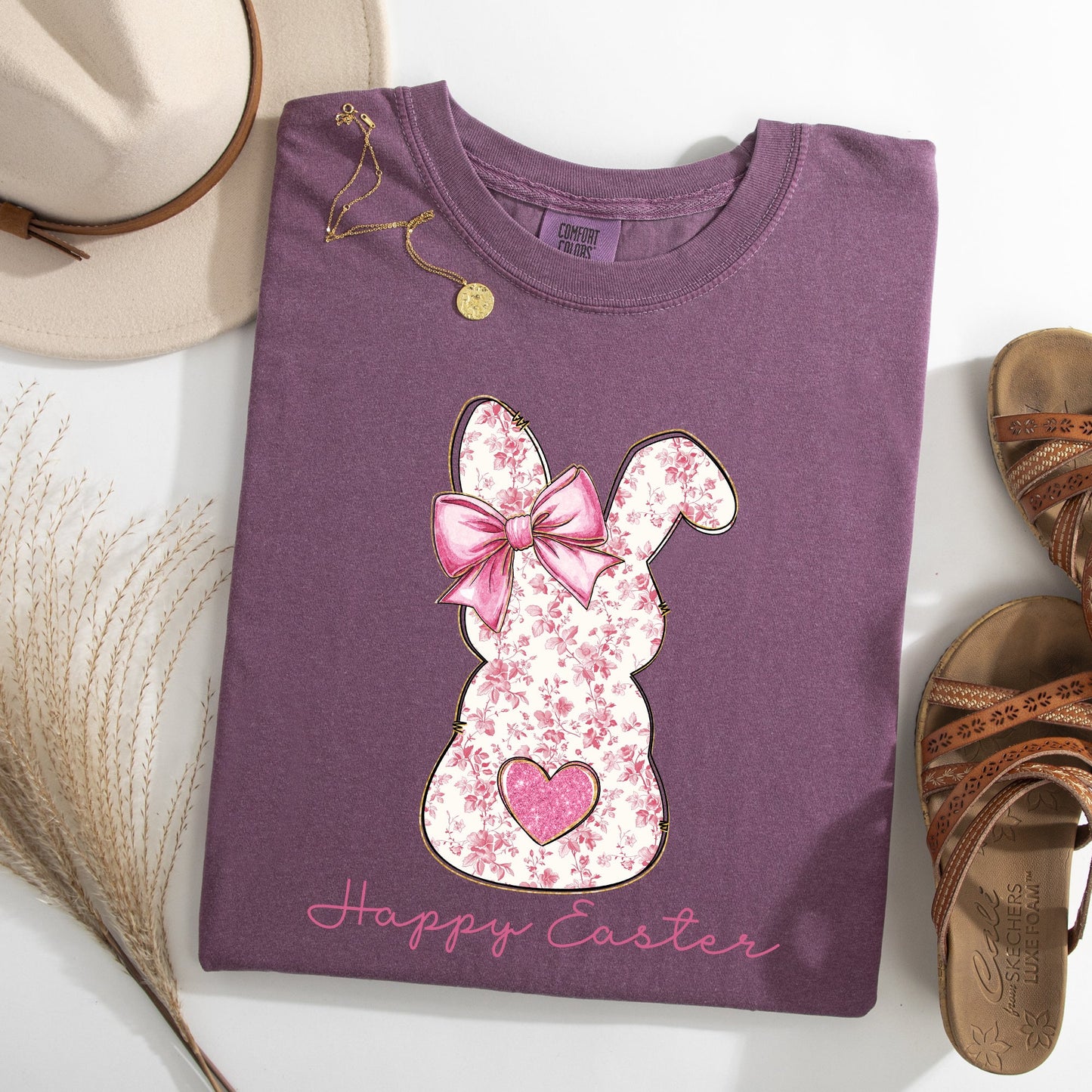 Pink Floral Bunny, Easter, Bunny, Jesus, Rabbit, Holiday Tshirt Comfort Colors T-Shirt