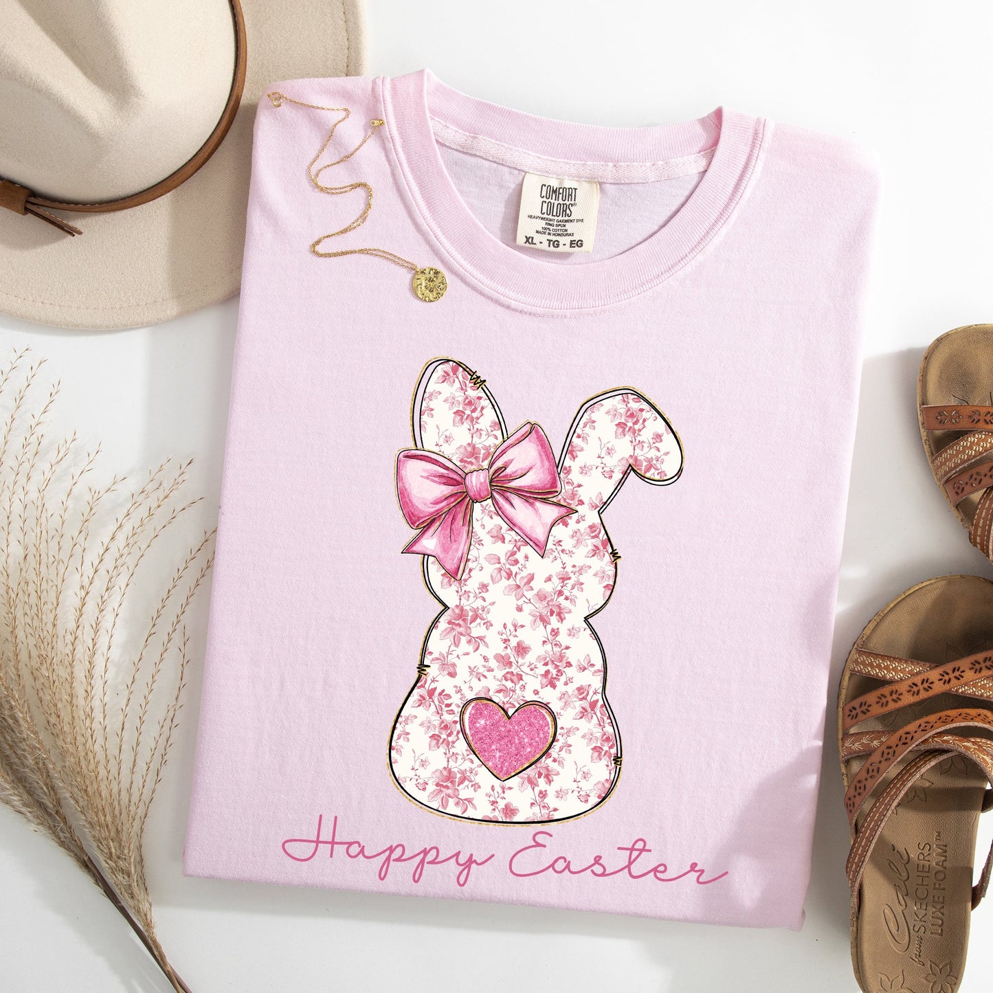 Pink Floral Bunny, Easter, Bunny, Jesus, Rabbit, Holiday Tshirt Comfort Colors T-Shirt