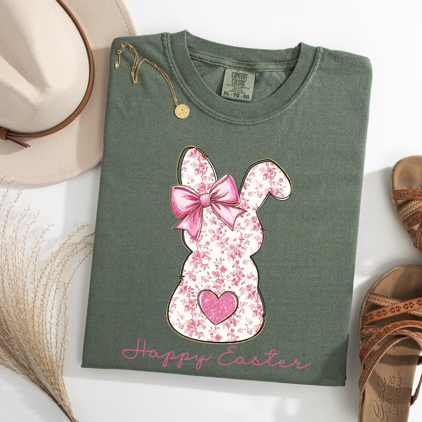Pink Floral Bunny, Easter, Bunny, Jesus, Rabbit, Holiday Tshirt Comfort Colors T-Shirt