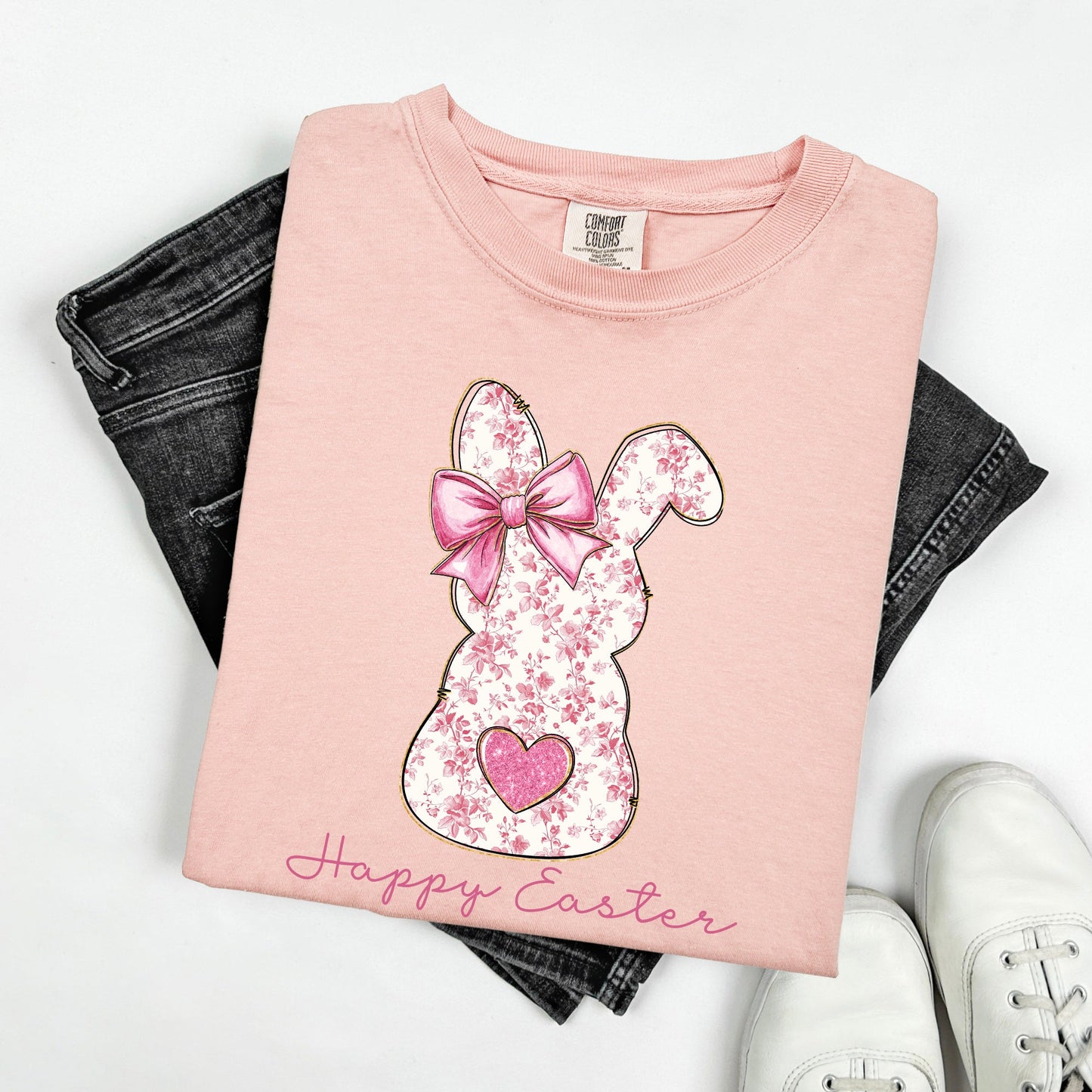 Pink Floral Bunny, Easter, Bunny, Jesus, Rabbit, Holiday Tshirt Comfort Colors T-Shirt