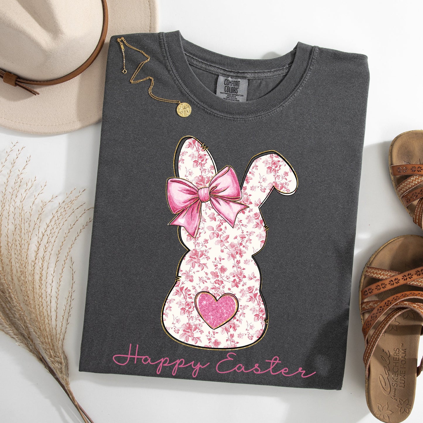 Pink Floral Bunny, Easter, Bunny, Jesus, Rabbit, Holiday Tshirt Comfort Colors T-Shirt