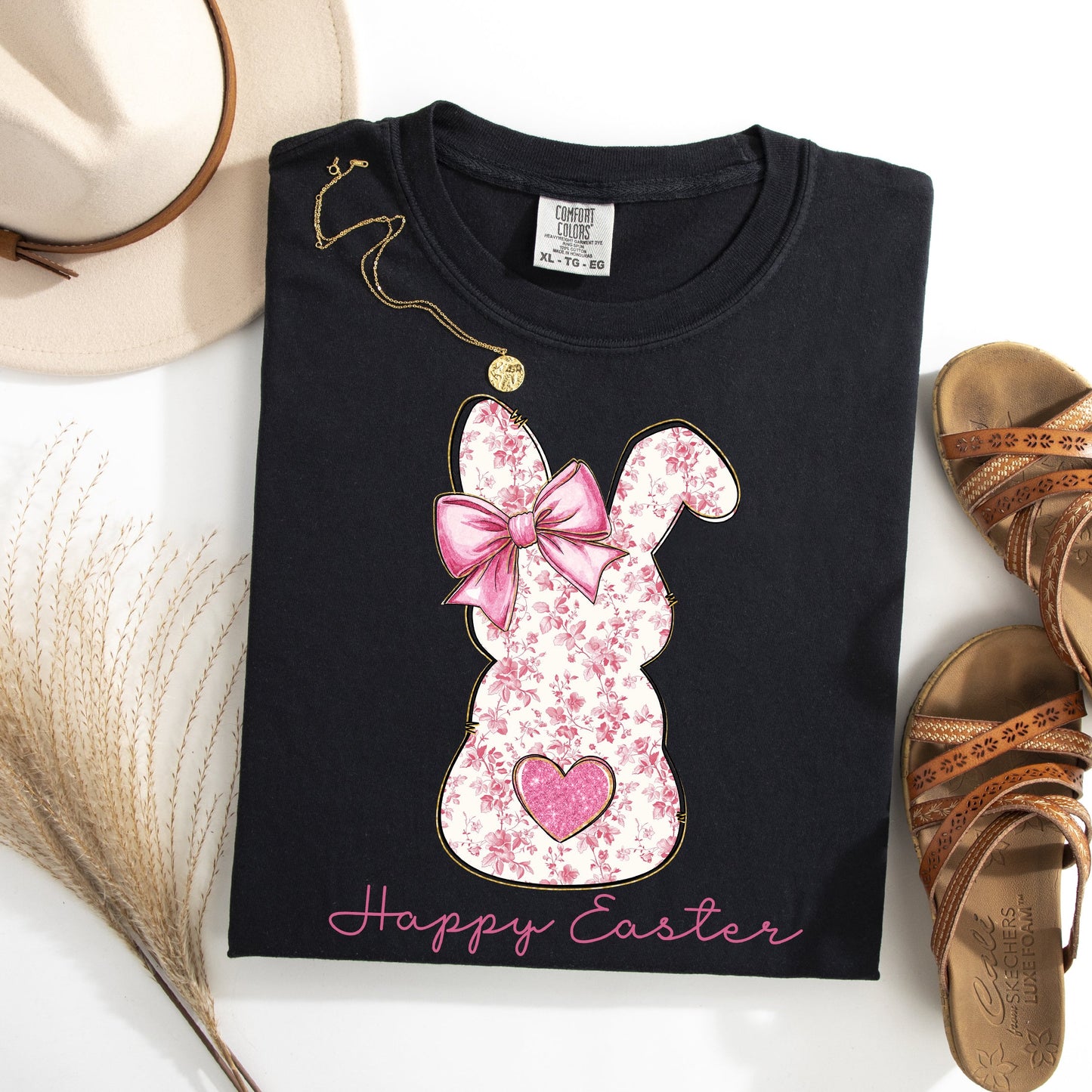 Pink Floral Bunny, Easter, Bunny, Jesus, Rabbit, Holiday Tshirt Comfort Colors T-Shirt