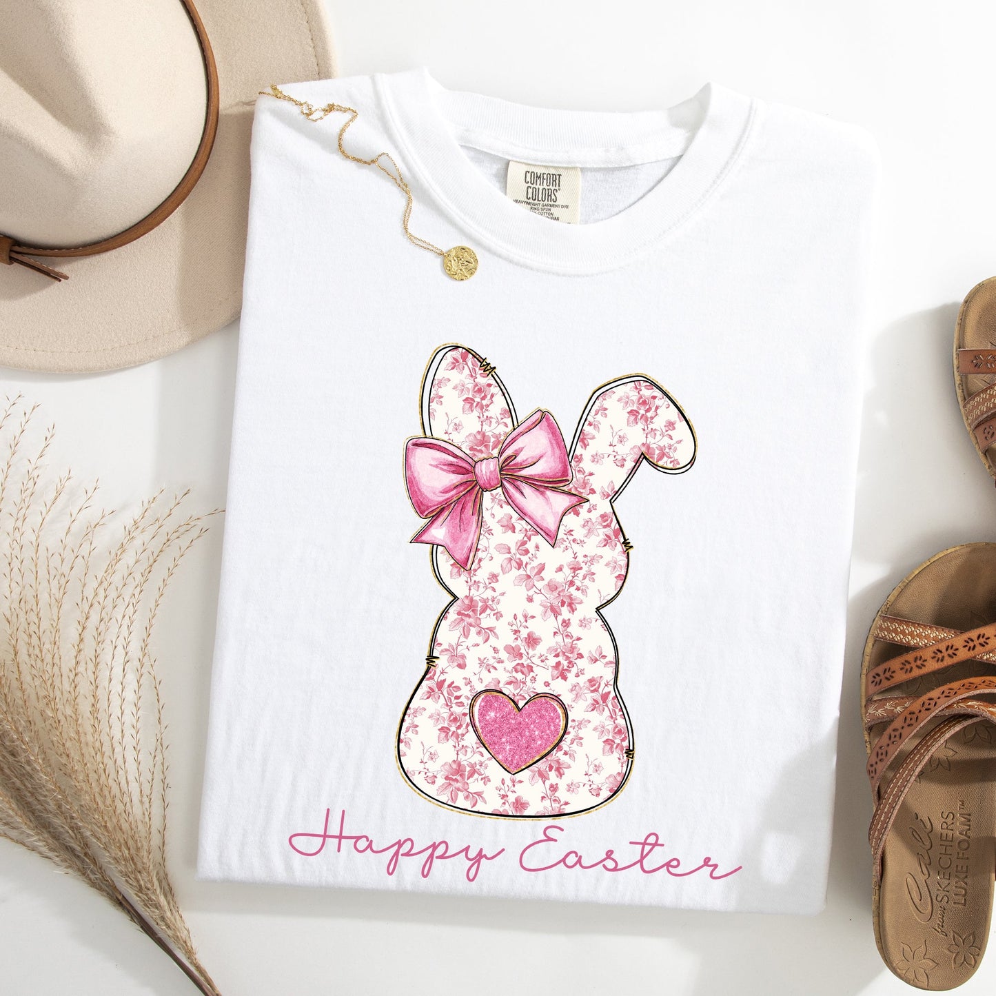Pink Floral Bunny, Easter, Bunny, Jesus, Rabbit, Holiday Tshirt Comfort Colors T-Shirt