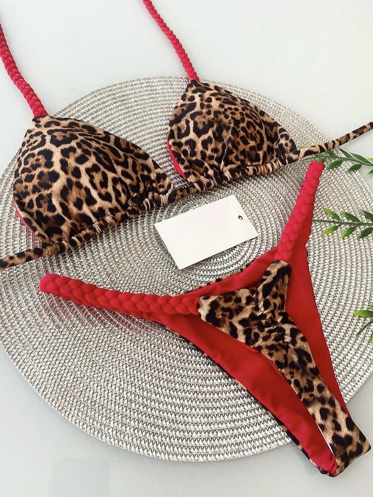 Leopard Print Brazilian Bikini Set - Two-Piece