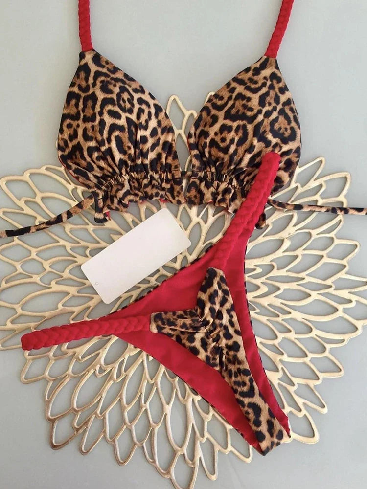 Leopard Print Brazilian Bikini Set - Two-Piece