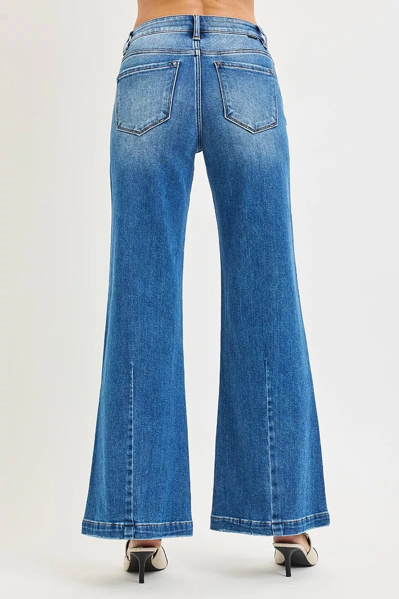 RISEN Full Size Mid Rise Wide Leg Jeans with Flared Look Plus Size