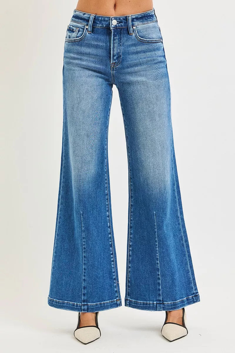 RISEN Full Size Mid Rise Wide Leg Jeans with Flared Look Plus Size