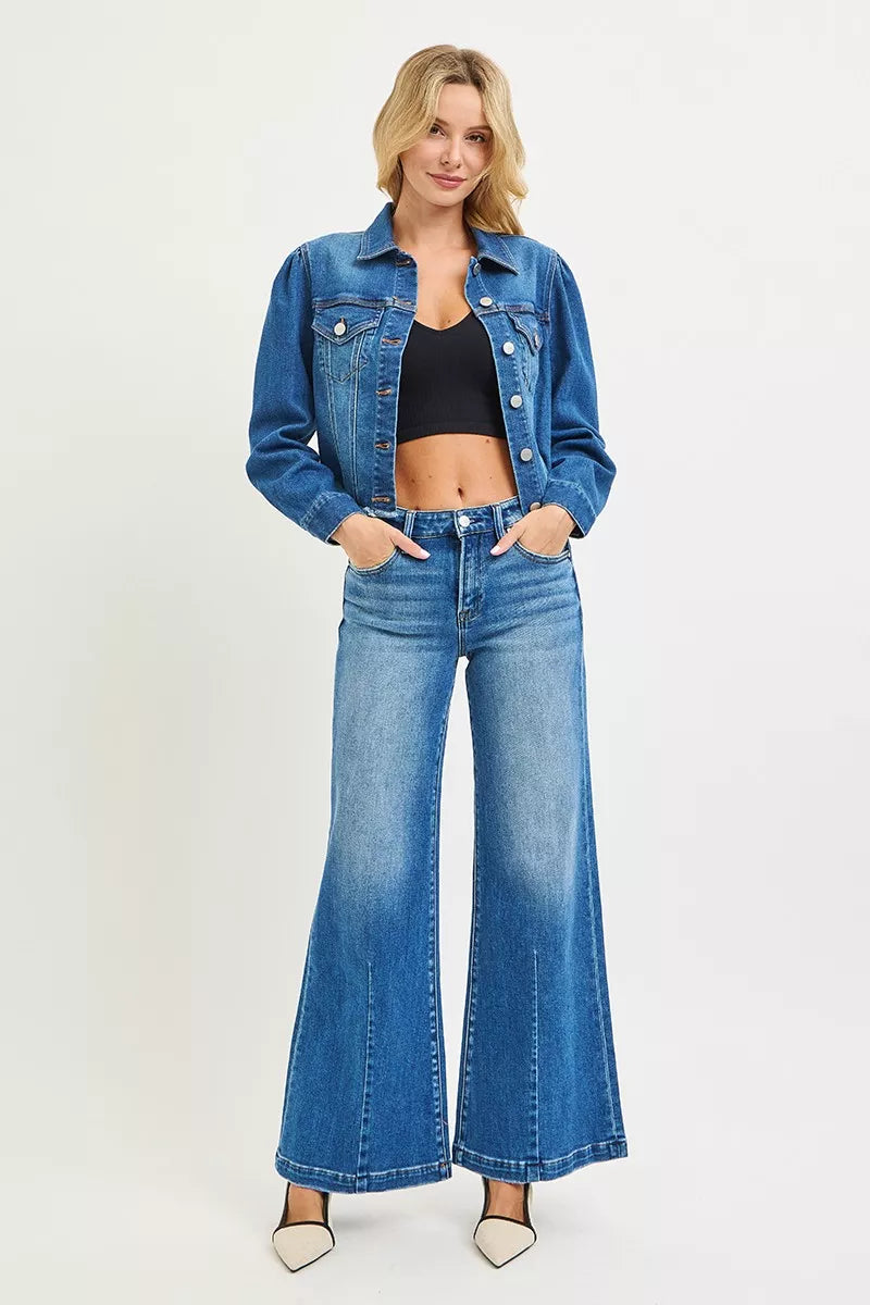 RISEN Full Size Mid Rise Wide Leg Jeans with Flared Look Plus Size