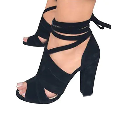 Suede Peep-Toe Sandals with High Chunky Heels